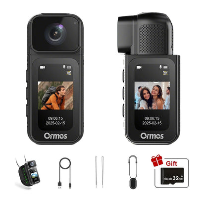Ormos Mini Action Camera With 180 Degree Rotating Lens - 2.7K Ultra HD Thumb-Sized Camera, Magnetic Mount, WiFi APP Control, Portable Wearable Camera For Outdoor Sports & Daily Vlogging
